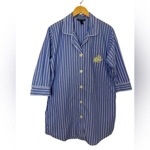 Lauren Ralph Lauren Blue and White Striped Pajama Top